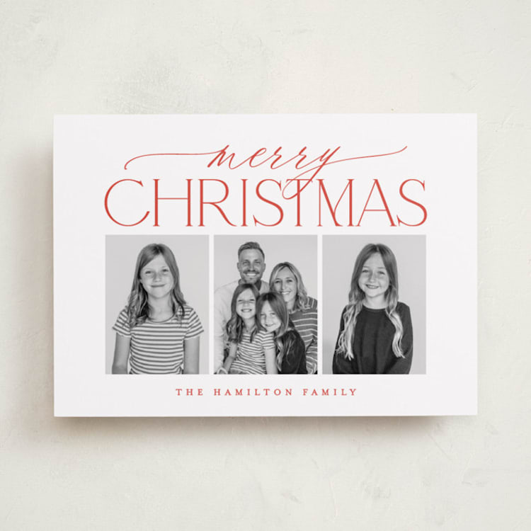"Merry Christmas Trio" - Holiday Cards in Poinsettia by Brooke Chandler - Front