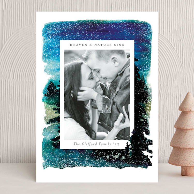 "Nature Blessings" - Holiday Cards in Peacock by Sejal Banker - Front