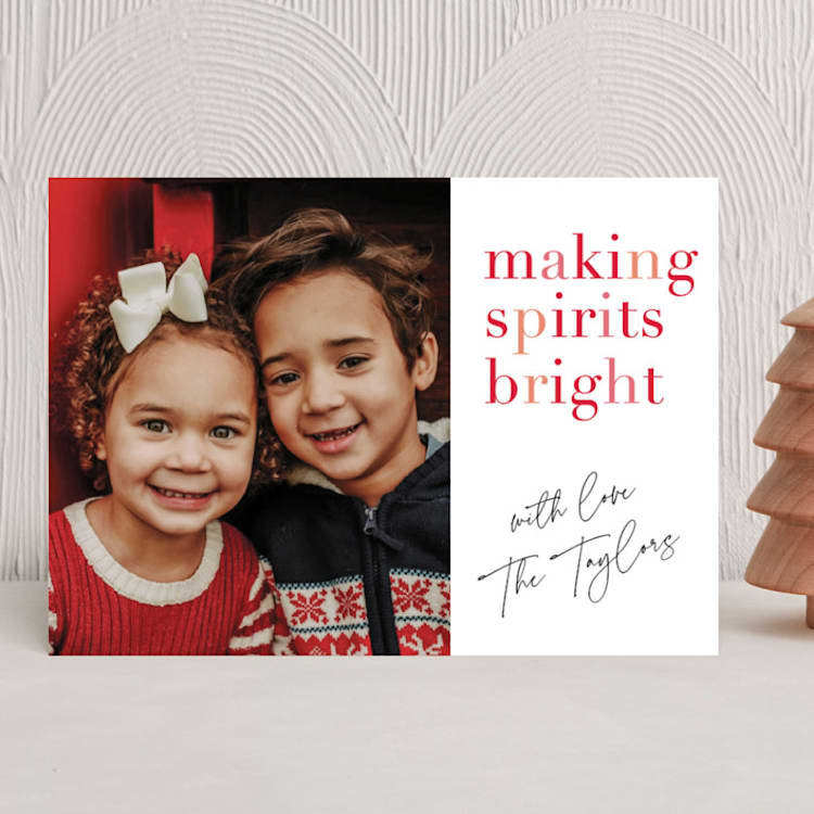 "Bright Holiday spirits" - Holiday Cards in Candy Cane by Kelly Nasuta - Front