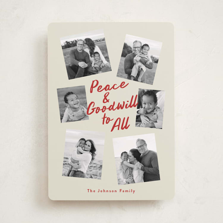 "Peace and Goodwill" - Holiday Cards in Berry by Louise Kay - Front
