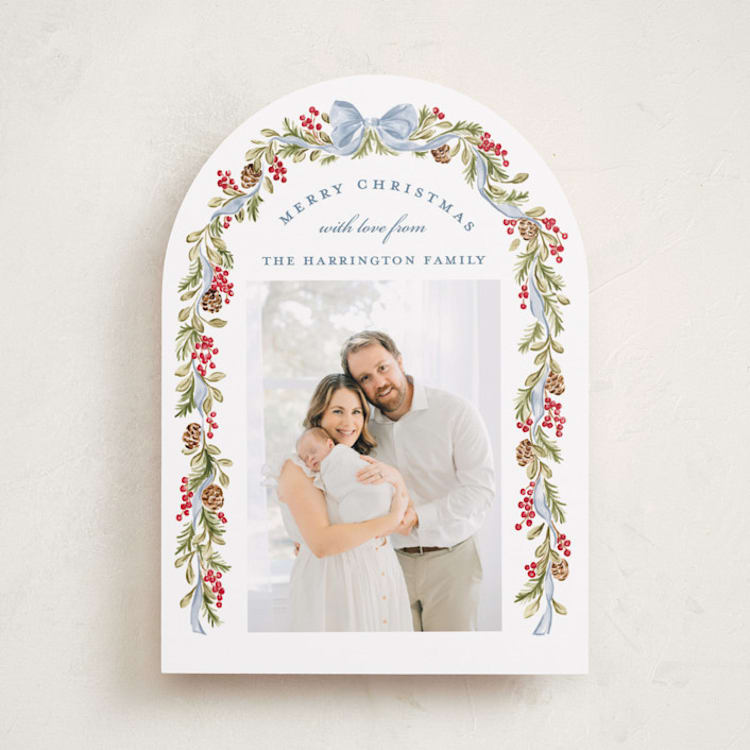 "Classic Ribbon" - Holiday Cards in Powder by Sarah Knight - Front