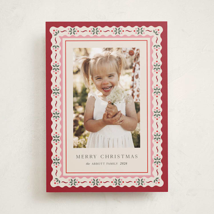 "Poinsettia in Bloom" - Holiday Cards in Poinsettia by Laura Bercovich - Front