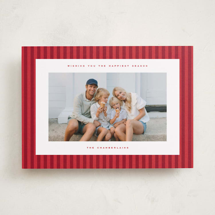 "Poinsettia Stripe" - Holiday Cards in Poinsettia by Wildfield Paper Co - Front
