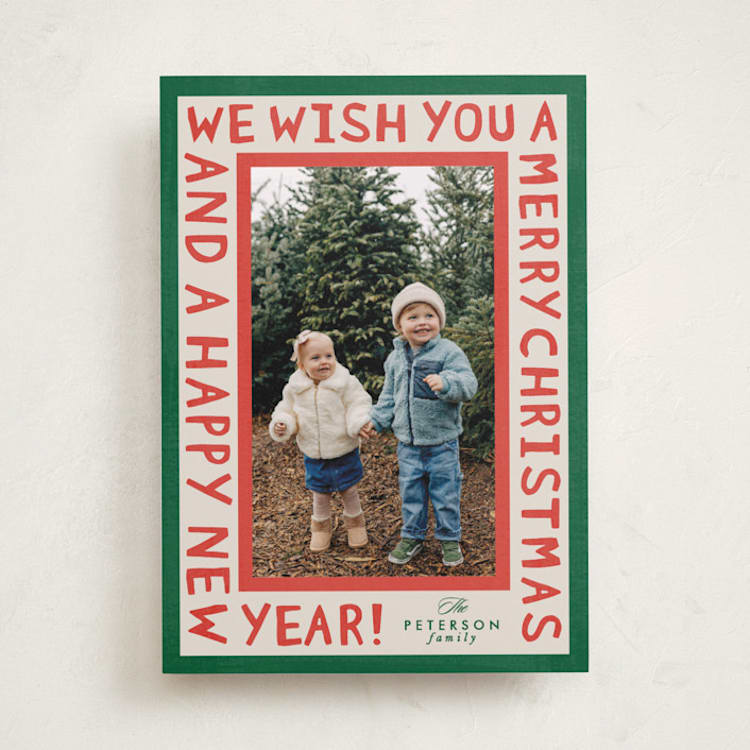 "Merry Block Print" - Holiday Cards in Forest by Karidy Walker - Front