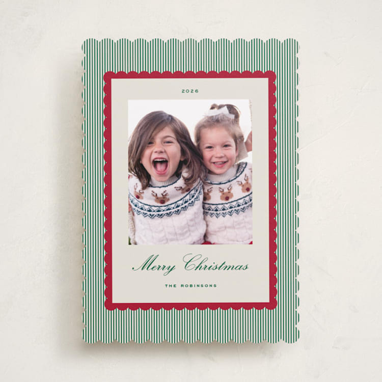 "Stripe Scallop" - Holiday Cards in Holly by Emily Betts - Front