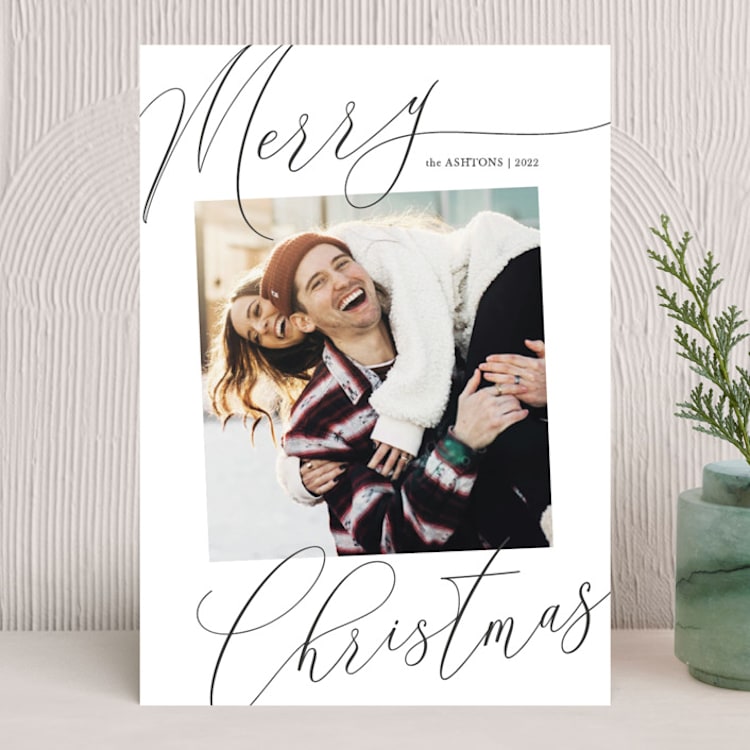 "Sweeping Script" - Holiday Cards in Charcoal by Melanie Severin - Front