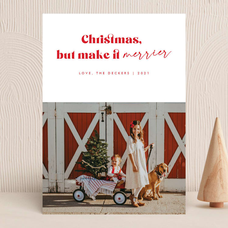 "Christmas Merrier" - Holiday Cards in Cherry by Anna Elder - Front