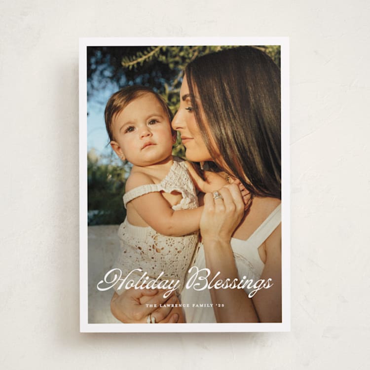 "Scripted Greeting" - Holiday Cards in Snow by Devika Keskar - Front
