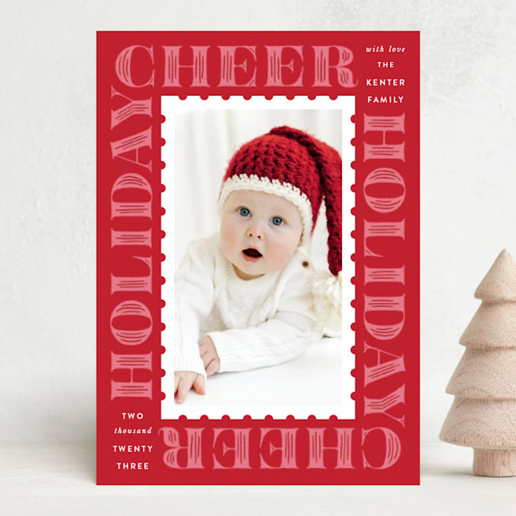 "Cheer" - Holiday Cards in Holly Berry by Leah Bisch - Front