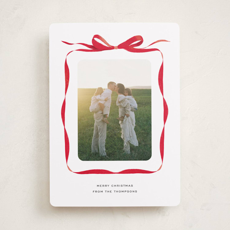 "Bow" - Holiday Cards in Crimson by Olivia Kanaley Inman - Front