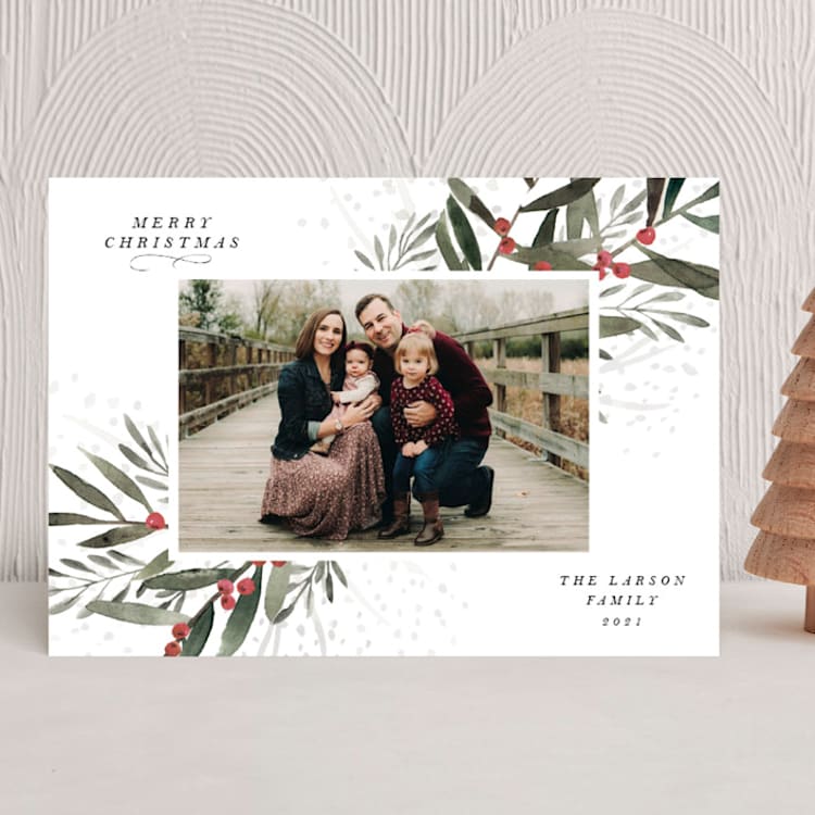 "Holly Branches" - Holiday Cards in Snow by Lissabeth Anglin - Front