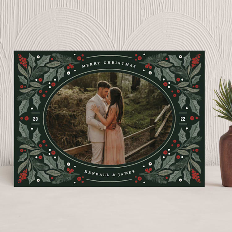 "Wrapped in Holly" - Holiday Cards in Forest by Kristen Smith - Front