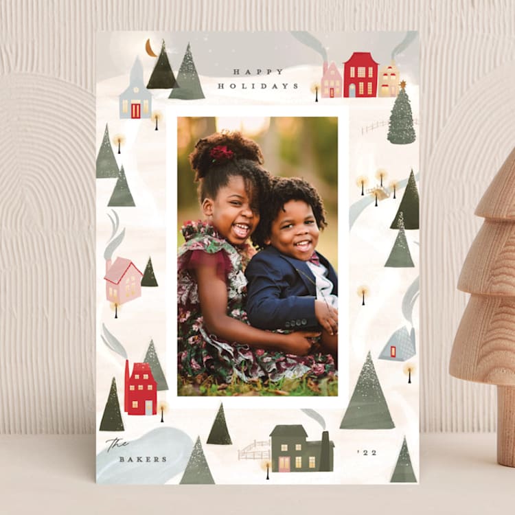 "Little Village" - Holiday Cards in Ash by Julie Murray - Front