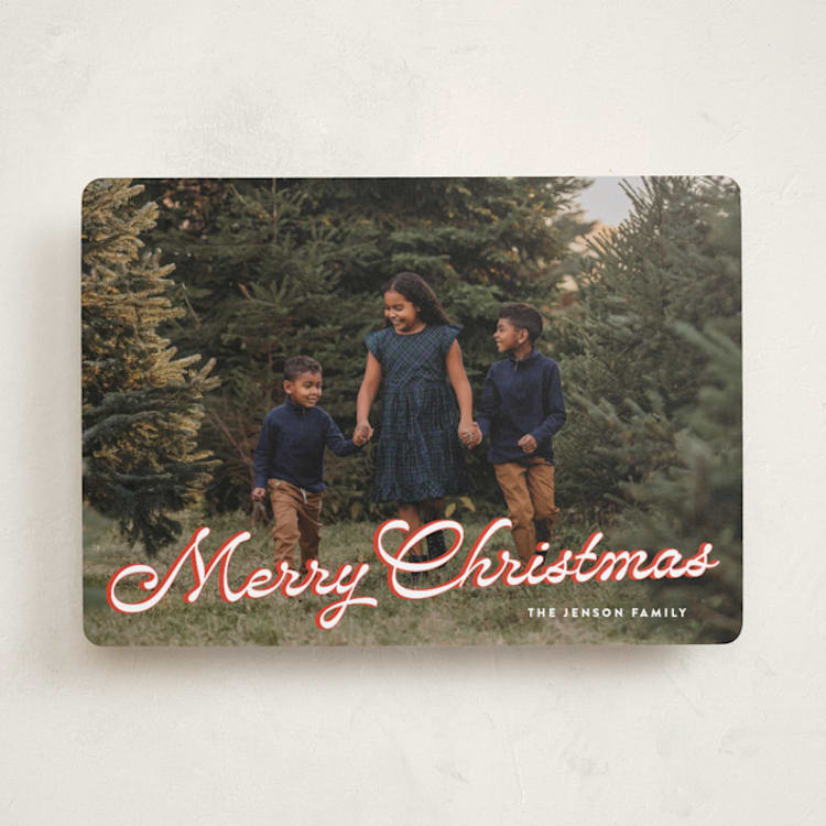 "Retro Script" - Holiday Cards in Poinsettia by Ekko Studio - Front