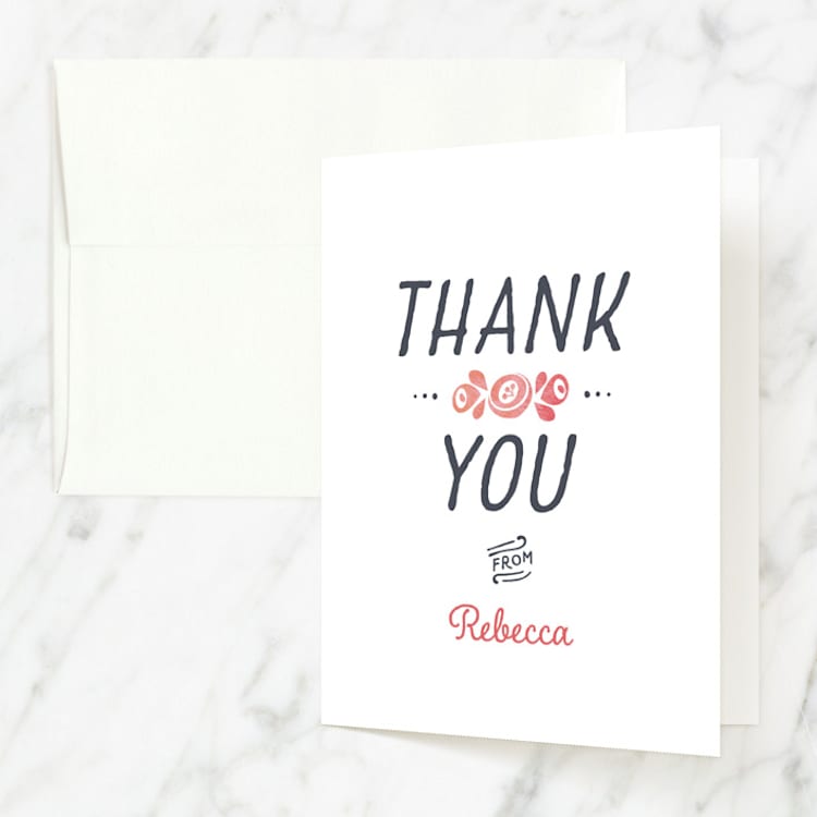 "Baptism Wreath" - Baptism and Christening Thank You Cards in Blush by Kimberly Morgan - Front