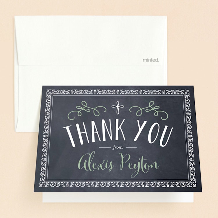 "A Chalkboard Baptism" - Baptism and Christening Thank You Cards in Shamrock by Erin Deegan - Front