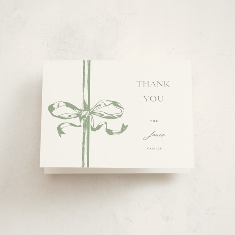"Big Bow" - Baptism and Christening Thank You Cards in Mint by Teju Reval - Front