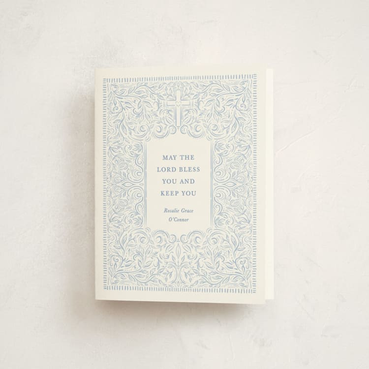 "Adorned Cross" - Baptism and Christening Thank You Cards in Celestial by Olivia Raufman - Front