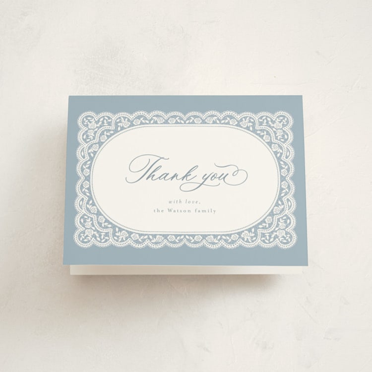 "delicated lace" - Baptism and Christening Thank You Cards in Sky by Christy Hy Lee - Front