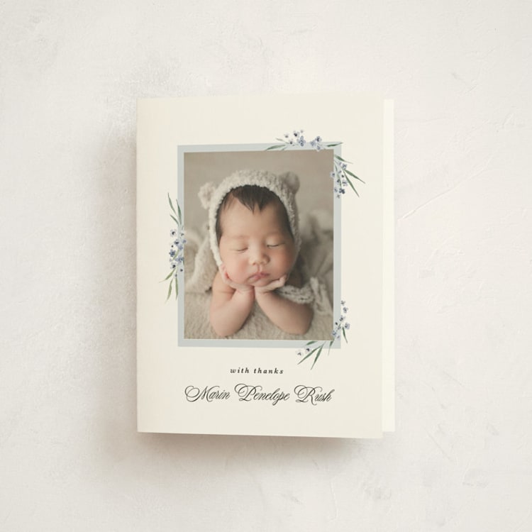 "Vinca" - Baptism and Christening Thank You Cards in Sky by Kate Ahn - Front
