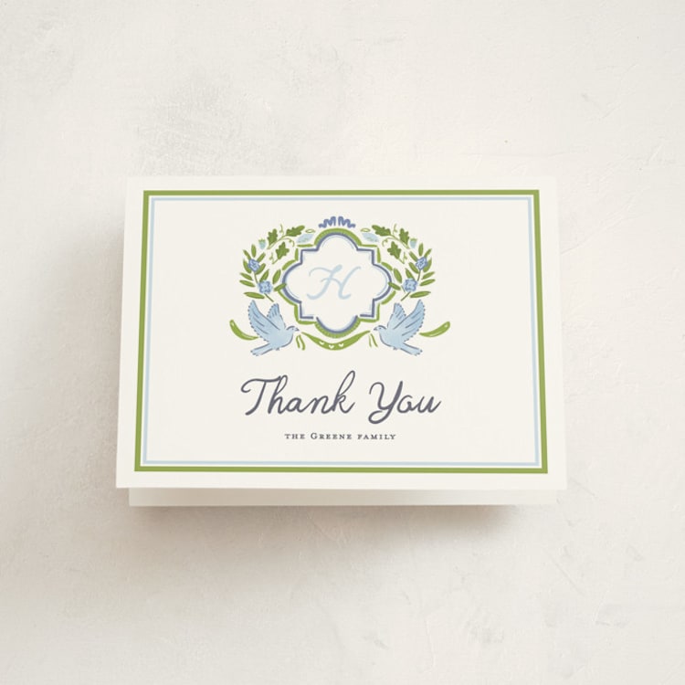"Dove Crest" - Baptism and Christening Thank You Cards in Apple by Corinne Malesic - Front