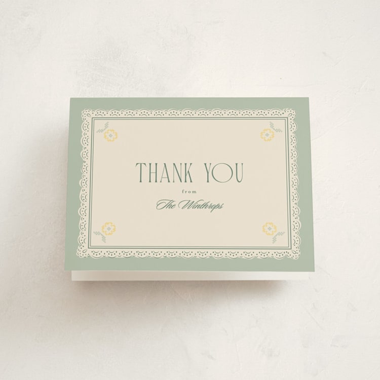 "Country Nostalgia" - Baptism and Christening Thank You Cards in Eucalyptus by Corinne Malesic - Front