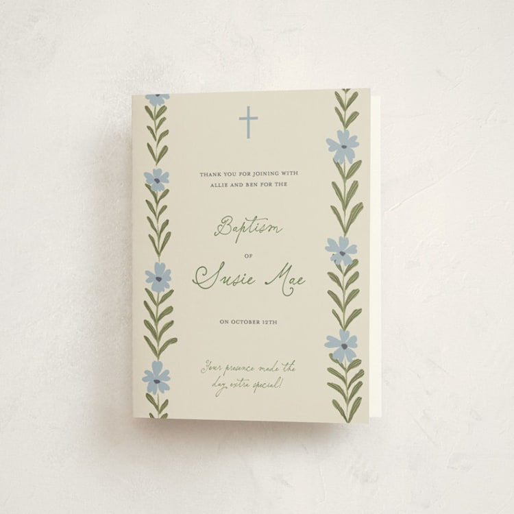 "Flora" - Baptism and Christening Thank You Cards in Navy by Lottie Aldarwish - Front
