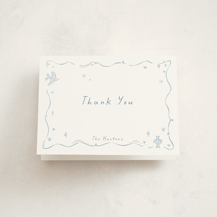 "Bliss" - Baptism and Christening Thank You Cards in Sky by Pati Cascino - Front
