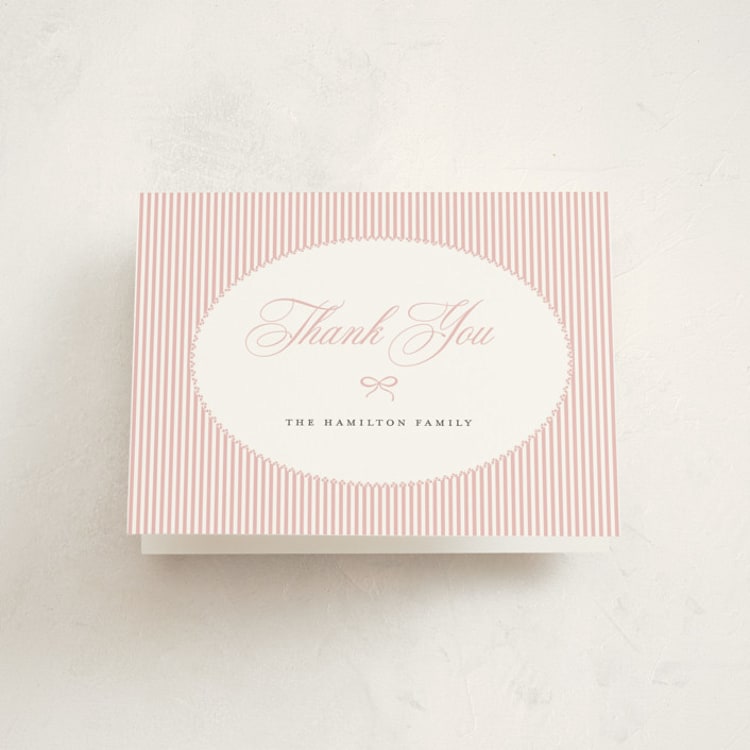 "preppy stripes" - Baptism and Christening Thank You Cards in Blush by Benita Crandall - Front