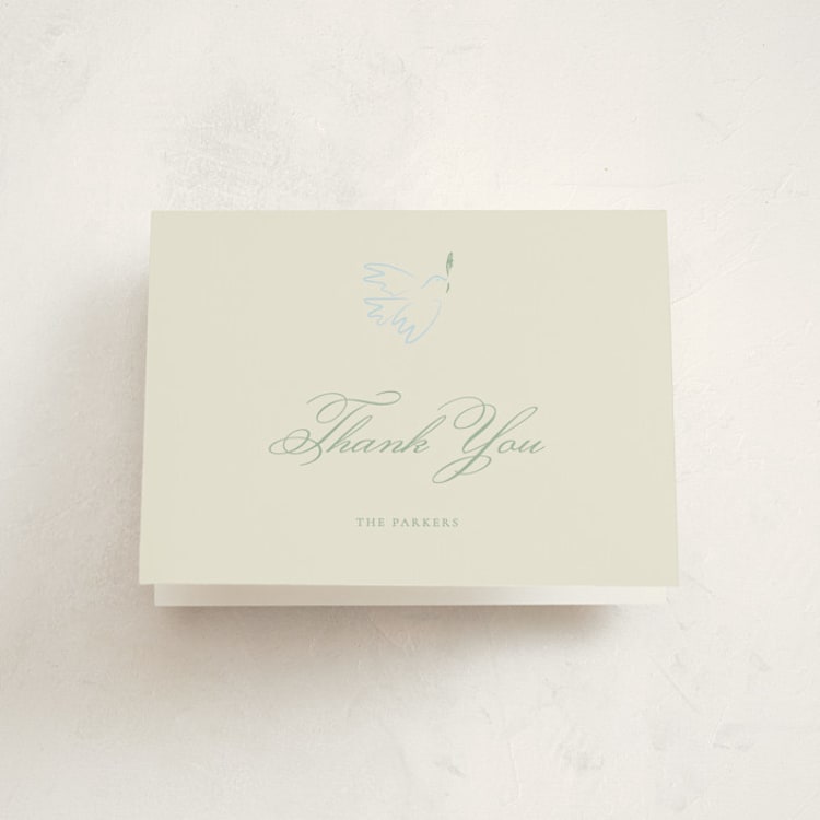 "The Holy Whisper" - Baptism and Christening Thank You Cards in Sage by Paloma Morand Monteil - Front