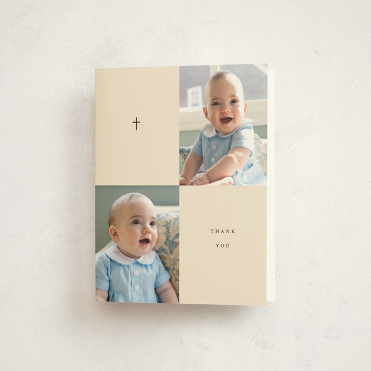 "Mosaic" - Baptism and Christening Thank You Cards in Butter by Stacy Maalouf - Front