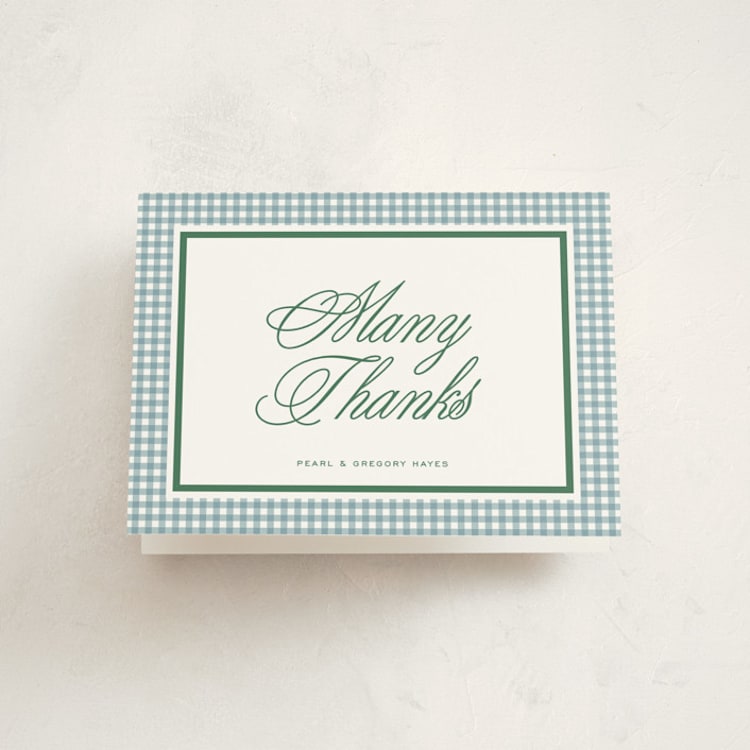 "Mini Gingham" - Baptism and Christening Thank You Cards in Pond by Kelly Watkins - Front