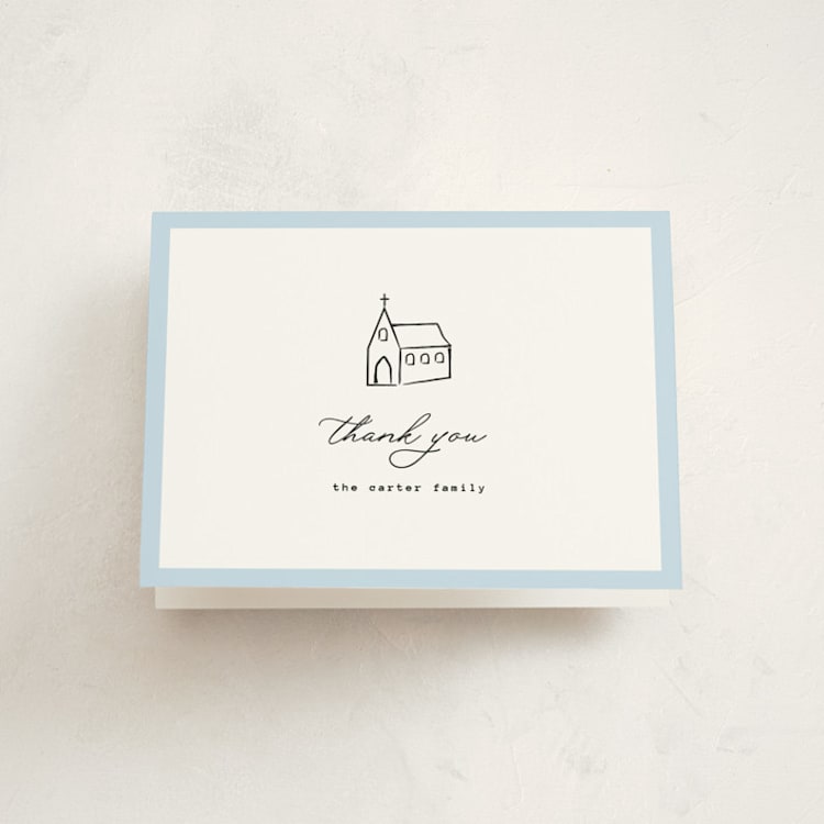 "Modern Chapel" - Baptism and Christening Thank You Cards in Sky by Jennifer Lew - Front