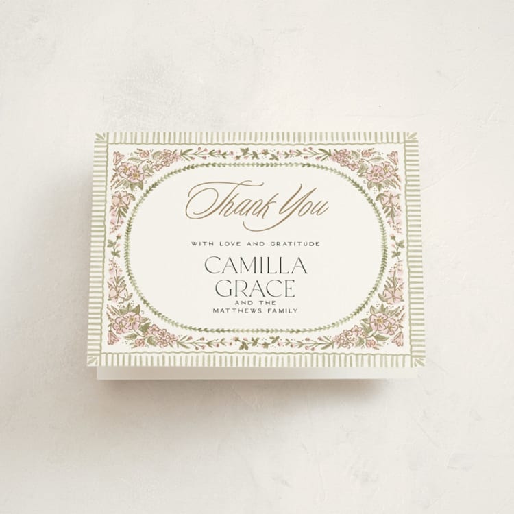"Wildflower Frame" - Baptism and Christening Thank You Cards in Rose by Jenna Holcomb - Front