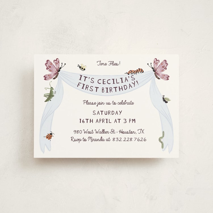 "Time Flies" - Children's Birthday Party Invitations in Sky by Pati Cascino - Front