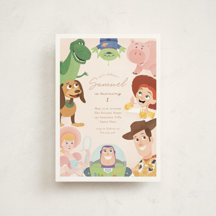 "Disney's and Pixar Toy Story Friends" - Children's Birthday Party Invitations in Taupe by Sabrin Deirani - Front