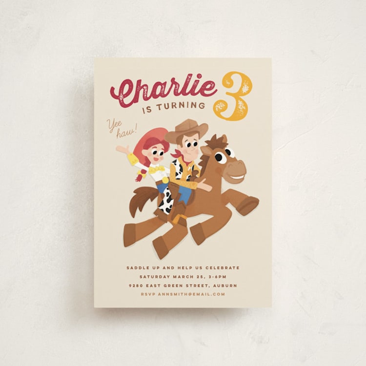 "Disney and Pixar's Cowboy Friends" - Children's Birthday Party Invitations in Vanilla by Jessie Steury - Front
