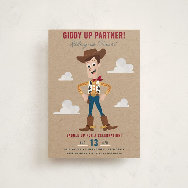 "Disney and Pixar's Howdy Woody" - Children's Birthday Party Invitations in Rustic by Oma N. Ramkhelawan - Front