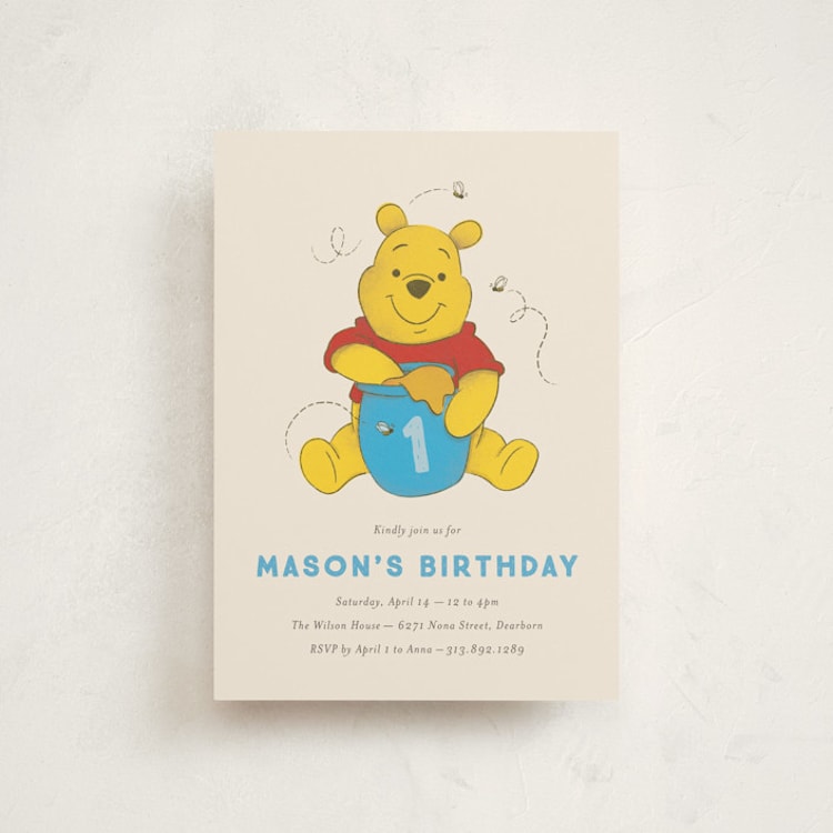 "Disney's Pooh Birthday" - Children's Birthday Party Invitations in Cornflower by Snow and Ivy - Front