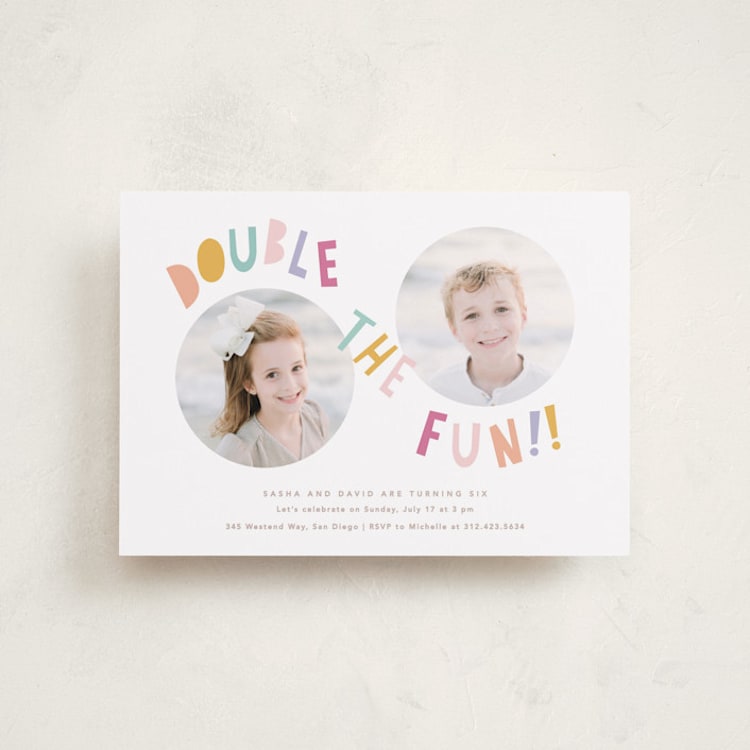 "Double the fun" - Children's Birthday Party Invitations in Sherbet by Creo Study - Front