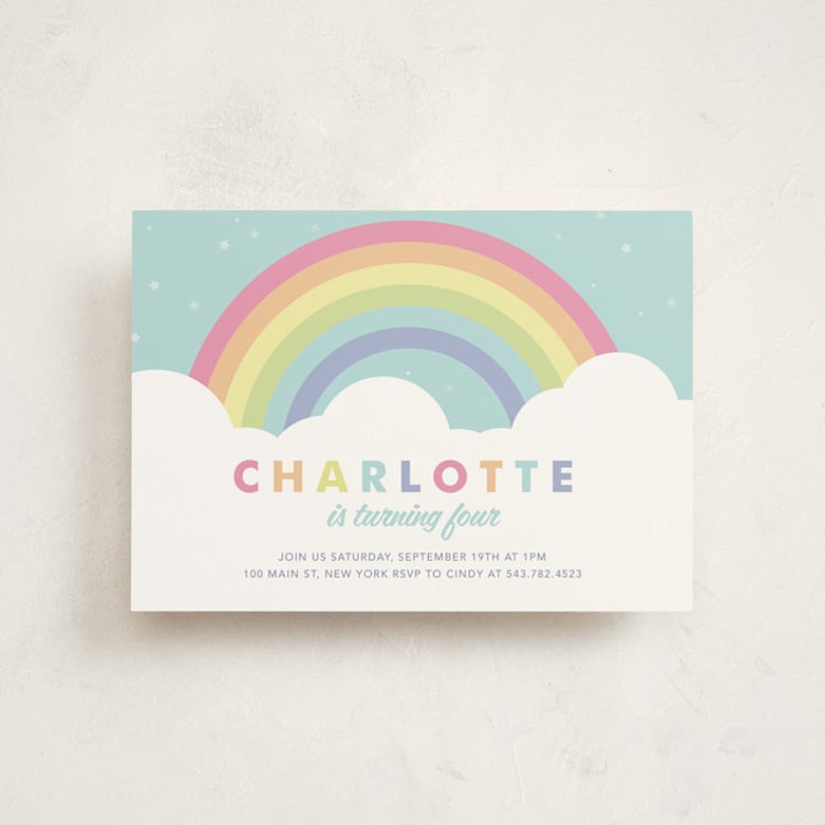 "Pastel Rainbow Sparkles" - Children's Birthday Party Invitations in Mint by Maria Alou - Front