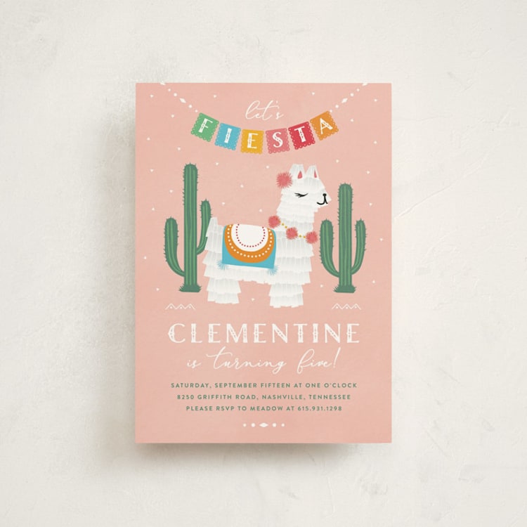 "Llama Piñata" - Children's Birthday Party Invitations in Strawberry by Jennifer Lew - Front