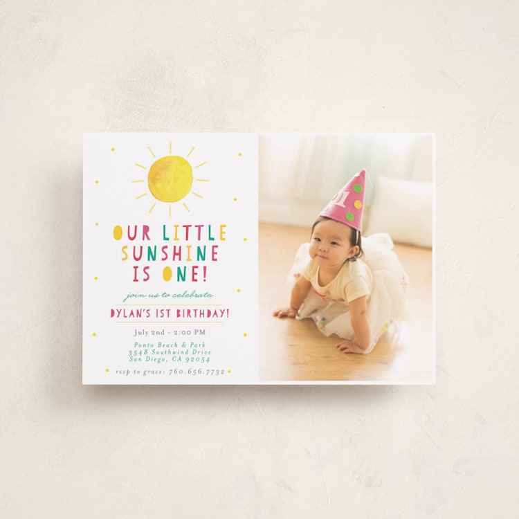 "Little Sunshine" - Children's Birthday Party Invitations in Petal by Little Print Design - Front