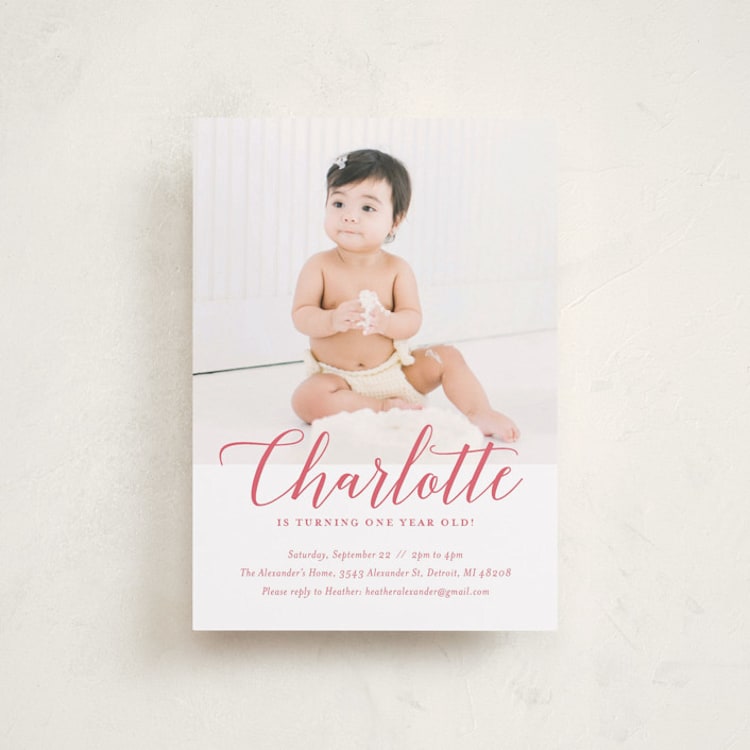 "Big Script" - Children's Birthday Party Invitations in Blush by Genna Blackburn - Front