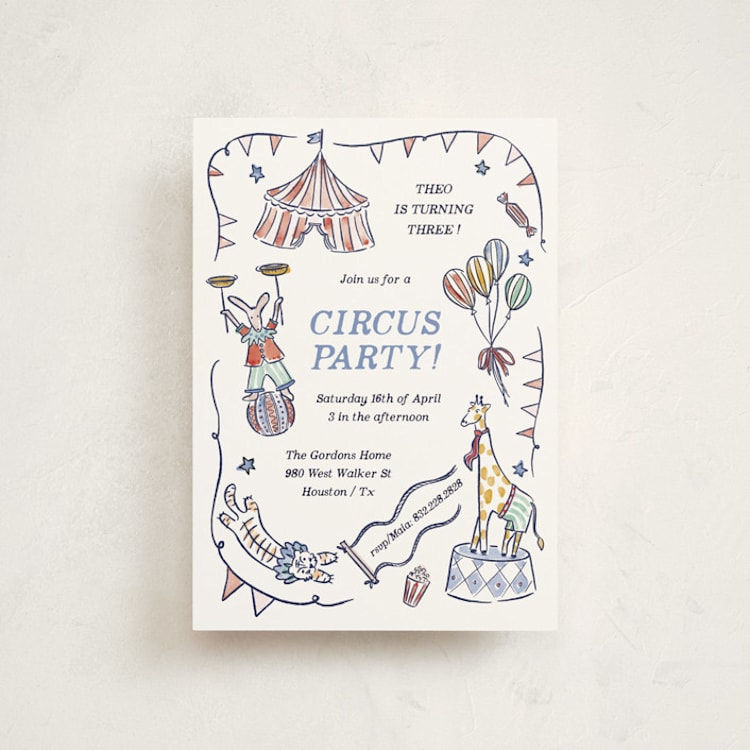 "Circus Day" - Children's Birthday Party Invitations in Sky by Pati Cascino - Front