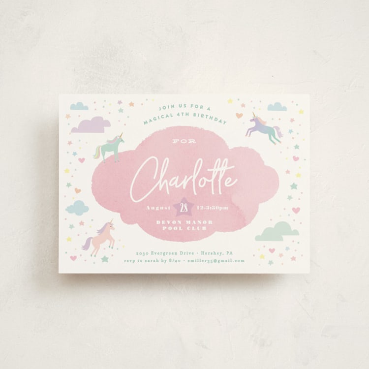 "Unicorn Dreams" - Children's Birthday Party Invitations in Bubblegum by Jennifer Wick - Front