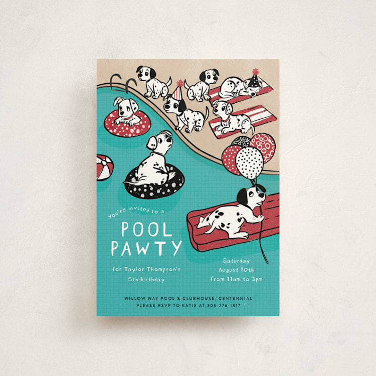 "Disney's 101 Dalmatians Pool Pawty" - Children's Birthday Party Invitations in Firetruck by Jenna Holcomb - Front