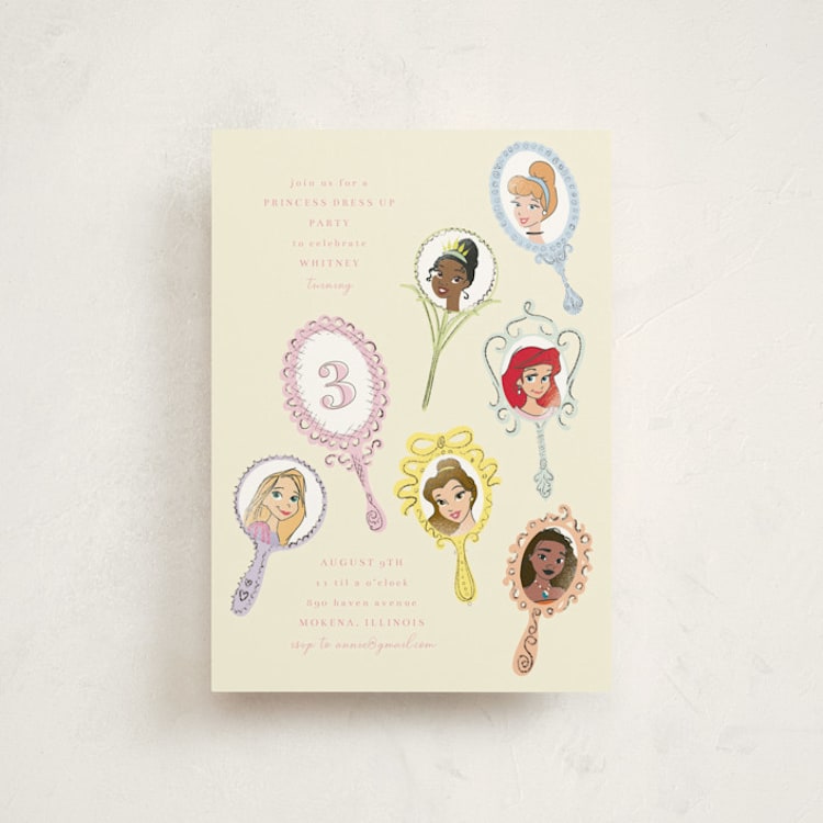 "Disney Princess Mirrors" - Children's Birthday Party Invitations in Vanilla by Baumbirdy - Front