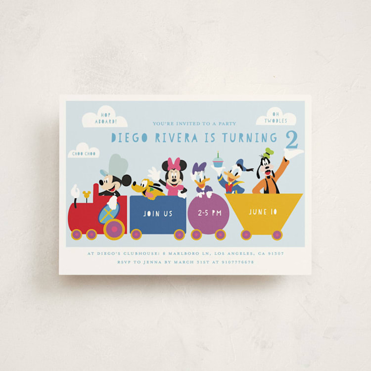"Disney Mickey & Friends Birthday Train" - Children's Birthday Party Invitations in Sky by Madhvi Samimi - Front