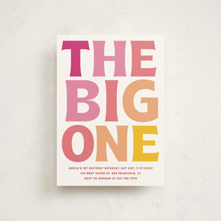 "The Big One" - Children's Birthday Party Invitations in Rose by Baumbirdy - Front
